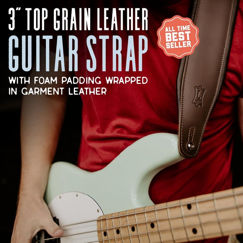Levy's Leathers 3" Wide Amped Leather Series Guitar Strap with Foam Padding and Garment Leather Backing; Black (M26PD-BLK) - Image 2