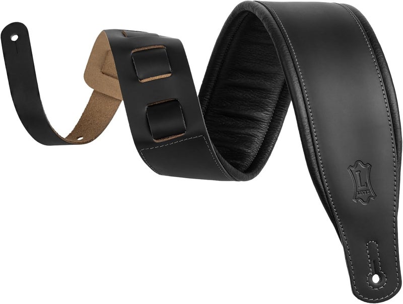 Levy's Leathers 3" Wide Amped Leather Series Guitar Strap with Foam Padding and Garment Leather Backing; Black (M26PD-BLK) - Image 1