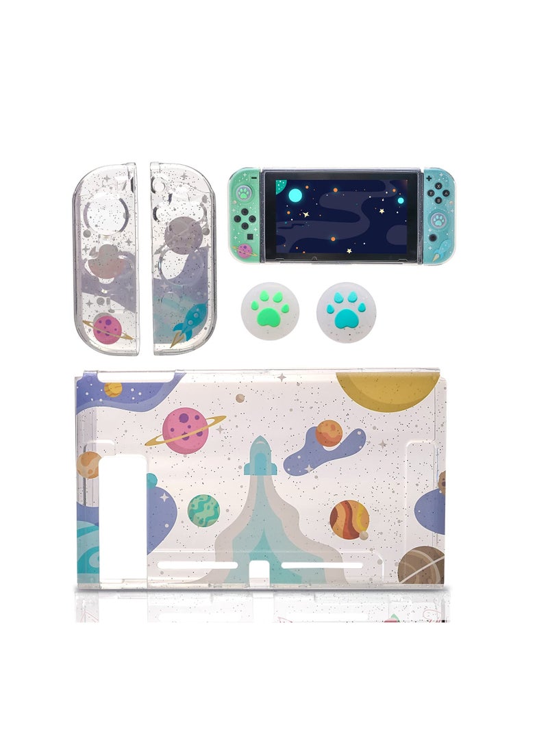 Clear Glitter Switch TPU Case, Protective Switch Case with Glitter Animal Crossing Thumb Grip Case TPU Clear Glitter Protective Case and Tempered Glass Screen Protector for Nintendo Switch - Image 4
