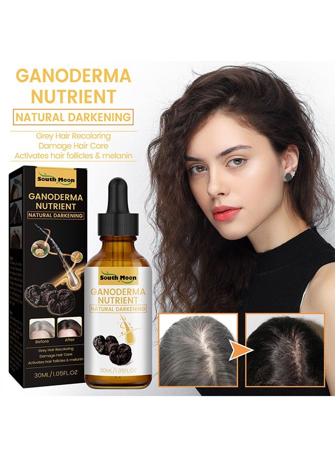 SOUTH MOON Ganoderma Nutrient Natural Darkening， Grey Hair Recoloring Damage Hair Care Activates Hair Follicles &Melanin 30ml - Image 1
