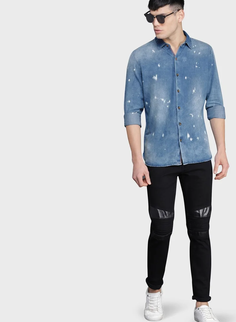 Wrogn Faded Slim Fit Denim Shirt
