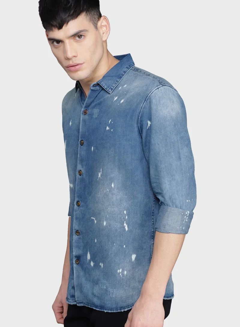 Wrogn Faded Slim Fit Denim Shirt