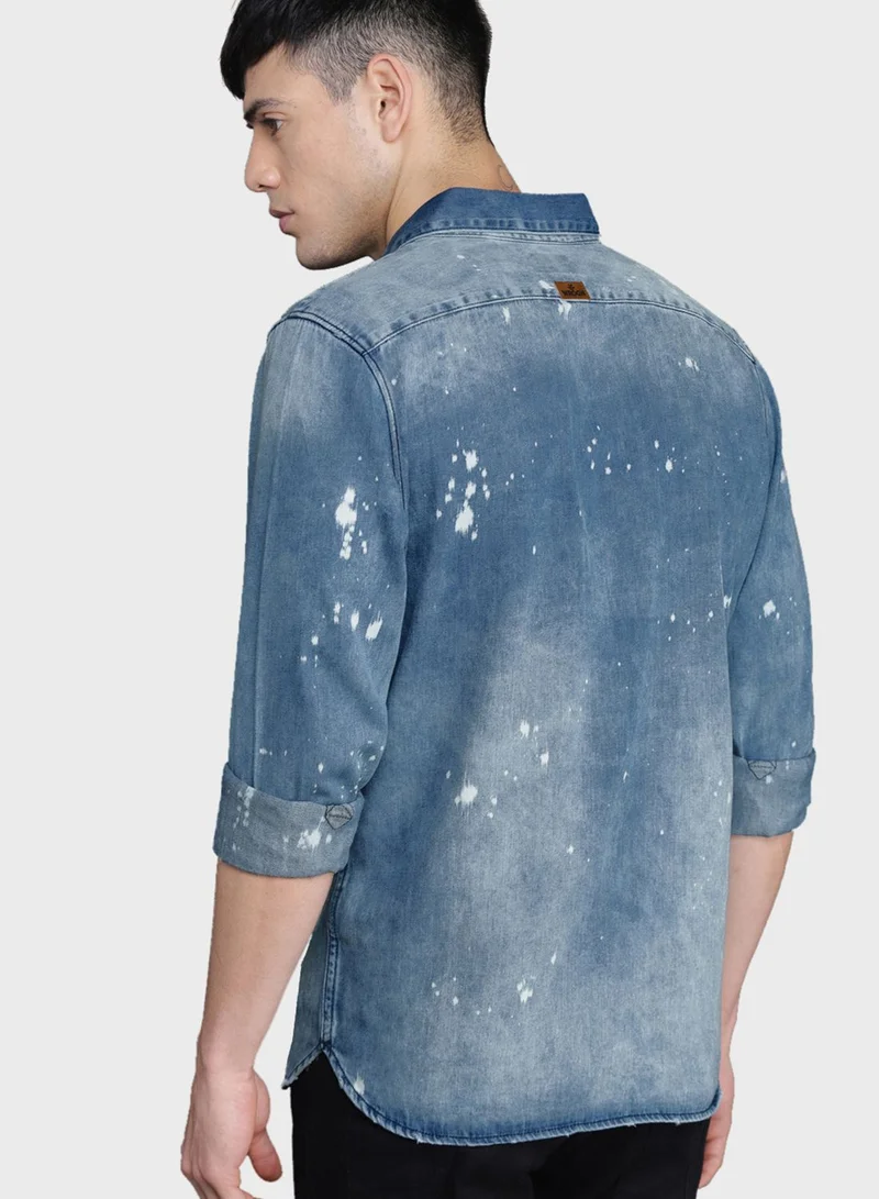 Wrogn Faded Slim Fit Denim Shirt