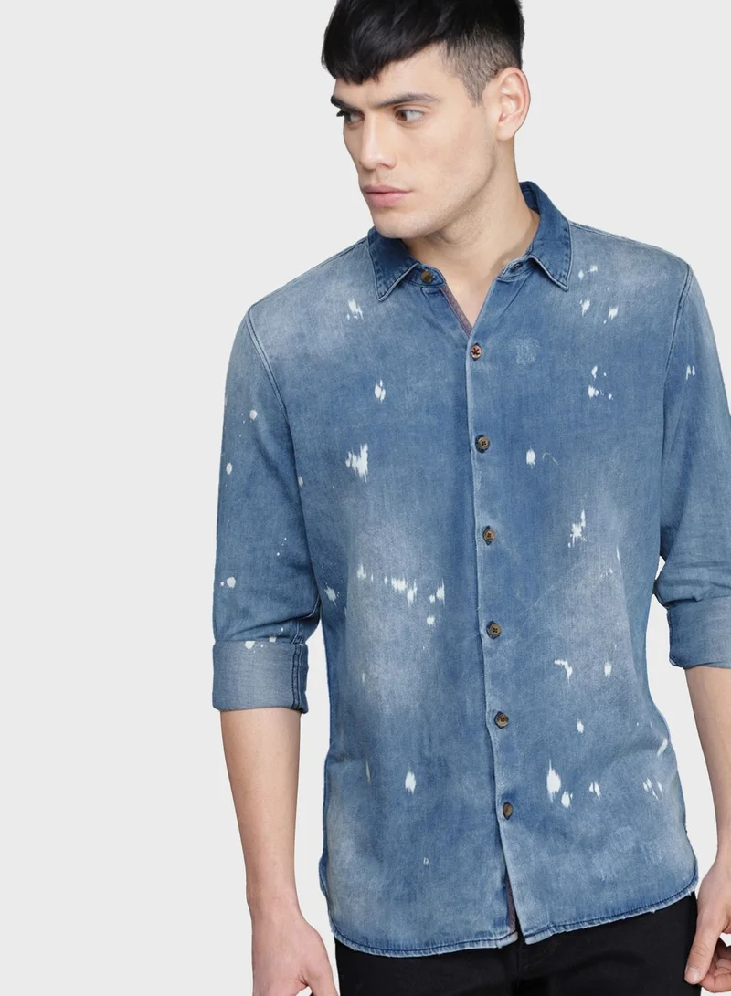 Wrogn Faded Slim Fit Denim Shirt
