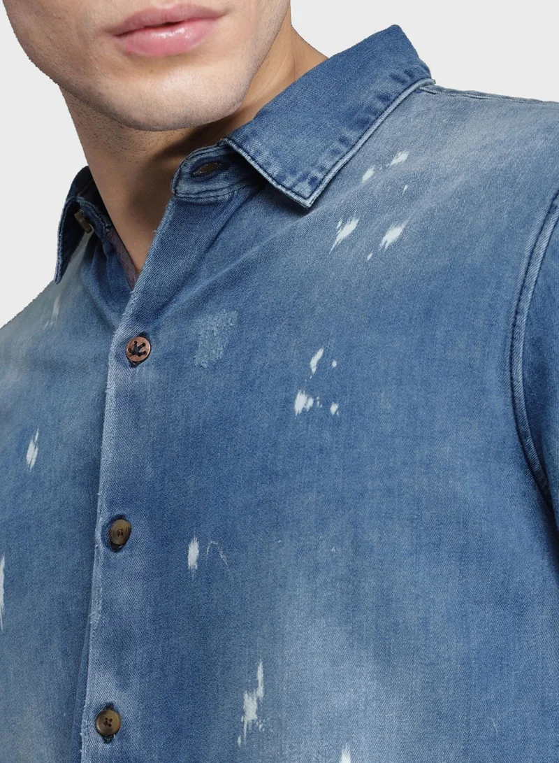 Wrogn Faded Slim Fit Denim Shirt