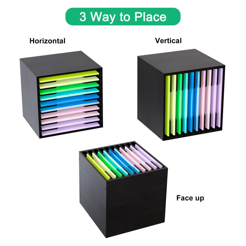 EasyPAG Scrapbook Paper Storage Organizer for Craft Room, 12x12 Paper Storage Desk Shelf, 10 Slot Adjustable File Sorter for Office School Classroom, Black - Image 5