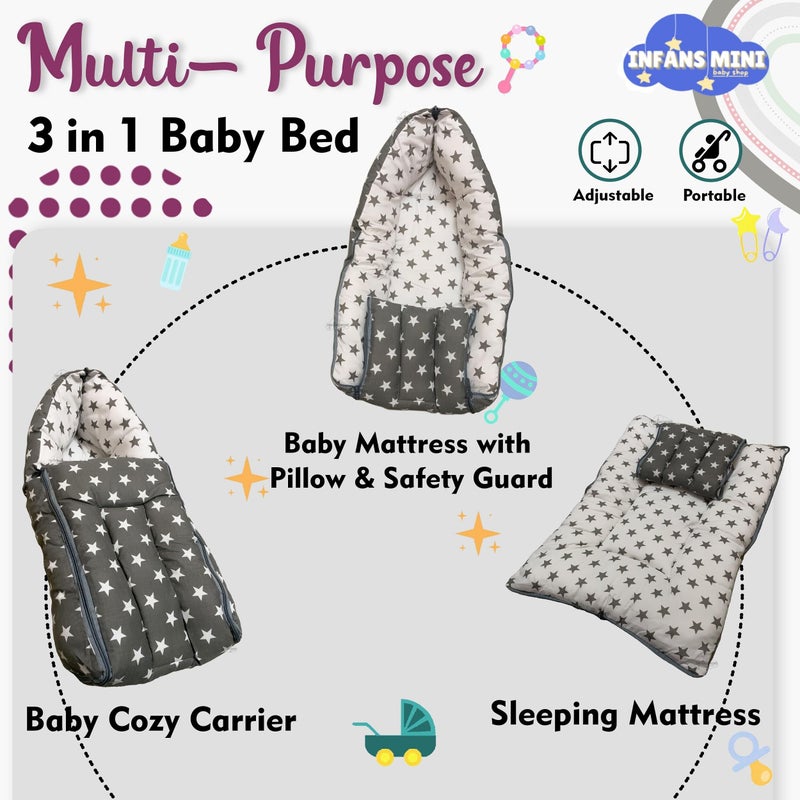 Infans Mini مجموعة سرير الأطفال الصغيرة إنفانس للمولودين - حقيبة نوم للأطفال، وسادة تغذية للأطفال مثالية للأطفال من 0 إلى 6 أشهر (رمادي نجمي) - Image 3