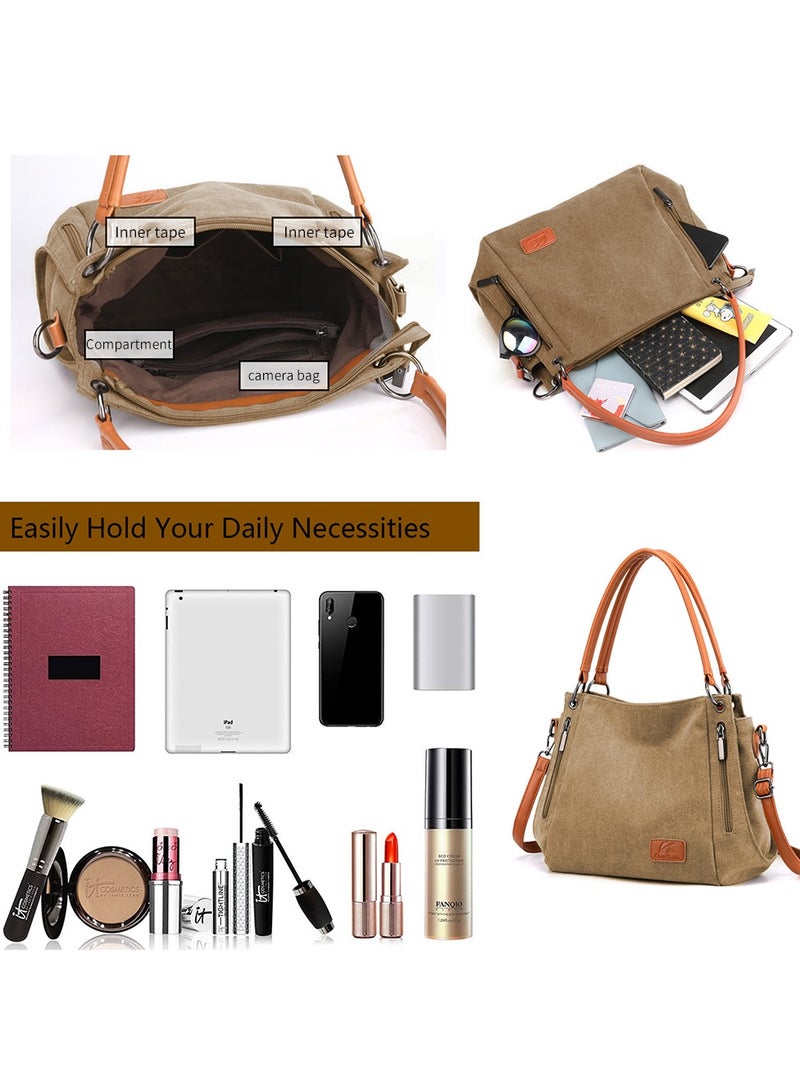 كان واي حقيبة كتف كبيرة السعة حقيبة يد قماشية غير رسمية عبر الجسم مع حزام طويل متعدد الجيوب للشابات المدرسة - Image 4