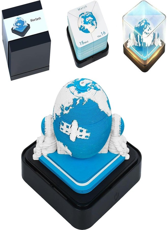 NMIGNH Time Piece 3D Calendar 2026, 3D Calendar Memo Pad, DIY Carving Art Notepad with LED Light, Creative Paper Sculpture Craft DIY Gif (Blue Earth) - Image 1