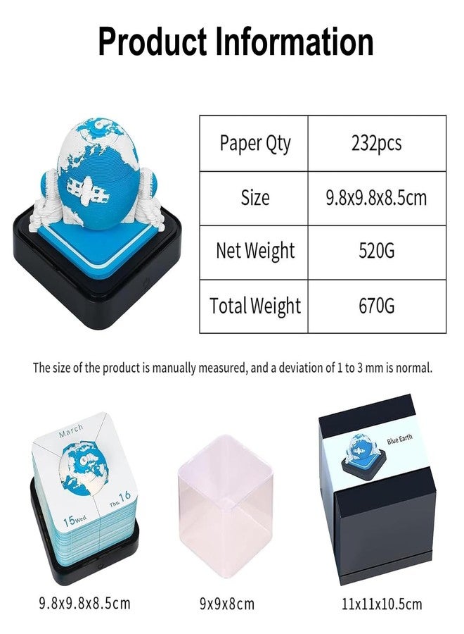 NMIGNH Time Piece 3D Calendar 2026, 3D Calendar Memo Pad, DIY Carving Art Notepad with LED Light, Creative Paper Sculpture Craft DIY Gif (Blue Earth) - Image 5