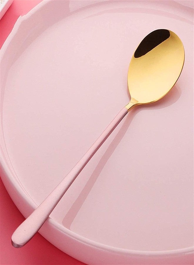 HomeAra Premium Stainless Steel Serving Spoon Set Non-Stick Round Head Soup Spoons for Kitchen and Home Use Exquisite Table Spoon Cutlery Chamach for Serving Rice, Pasta, (Gold, 2,PCS) - Image 2