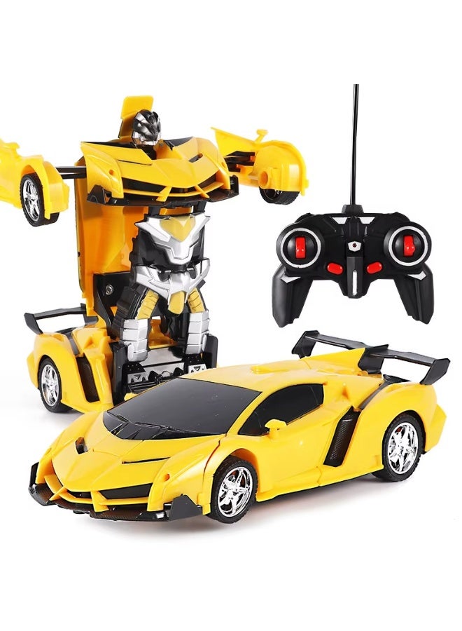 يونيكبيبي سيارة تحكم عن بعد 2 في 1 للأطفال، تتحول إلى روبوت بزر واحد، أضواء وامضة، دوران 360°، بطارية مزدوجة، سيارة انجراف 2.4GHz هدية للأولاد 3-12 سنوات – أصفر - Image 1
