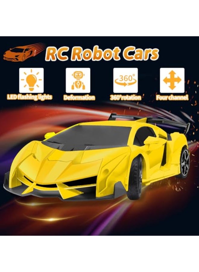 يونيكبيبي سيارة تحكم عن بعد 2 في 1 للأطفال، تتحول إلى روبوت بزر واحد، أضواء وامضة، دوران 360°، بطارية مزدوجة، سيارة انجراف 2.4GHz هدية للأولاد 3-12 سنوات – أصفر - Image 4