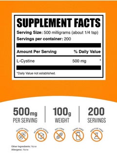BULKSUPPLEMENTS.COM .com L-Cystine Powder - L-Cystine 500mg, L-Cystine Supplement, Amino Acid Supplement - for Immune Support, Gluten Free, 500mg per Serving, 100g (3.5 oz) (Pack of 1)  - Image 2