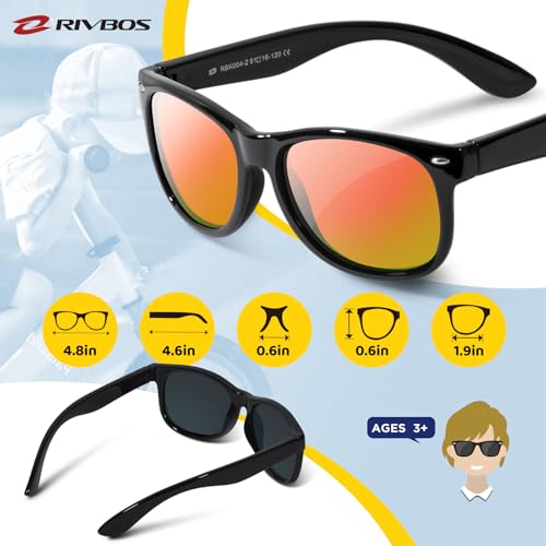 RIVBOS Kids Sunglasses Boys with Strap Polarized Rubber Flexible Shades for Toddler and Children Age 3-10 RBK004-2 Black Ice Red Lens - Image 5