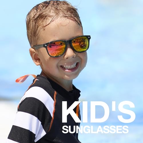 RIVBOS Kids Sunglasses Boys with Strap Polarized Rubber Flexible Shades for Toddler and Children Age 3-10 RBK004-2 Black Ice Red Lens - Image 2