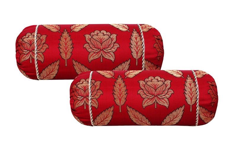 Milan™ Chelmsford Polycotton and Silk, Maroon& Gold 2 Pc.Bolster Cover Set - Image 1