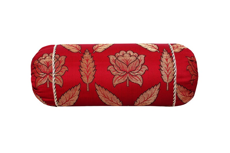Milan™ Chelmsford Polycotton and Silk, Maroon& Gold 2 Pc.Bolster Cover Set - Image 2