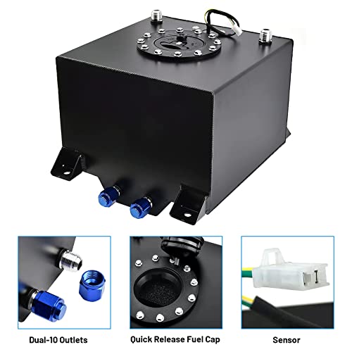 BOMLING 5 Gallon Fuel Cell 20L Universal Gas Tank Aluminum Polished Racing Drift Fuel Tank with Level Sender & 6AN 12FT Fuel Line Kit, Quick Release Fuel Cap, Black - Image 4