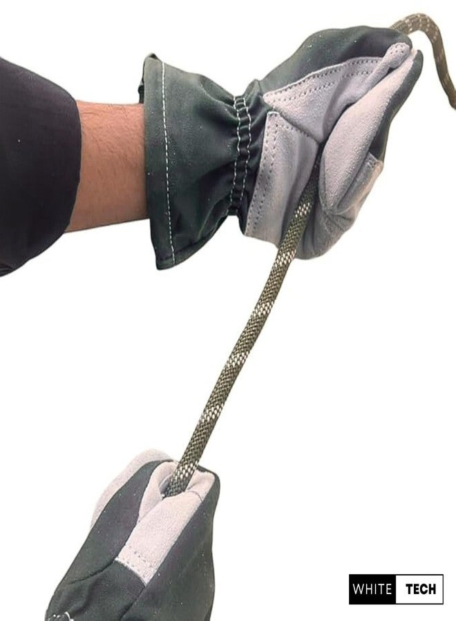 White Tech Premium Rappelling Mitten Gloves (1Pack) Army Leather Lightweight, Breathable for Zip Line Rappelling Rescue Rock/Tree/Wall/Mountain Climbing,Adventure,Outdoor Sports (Black) - Image 5