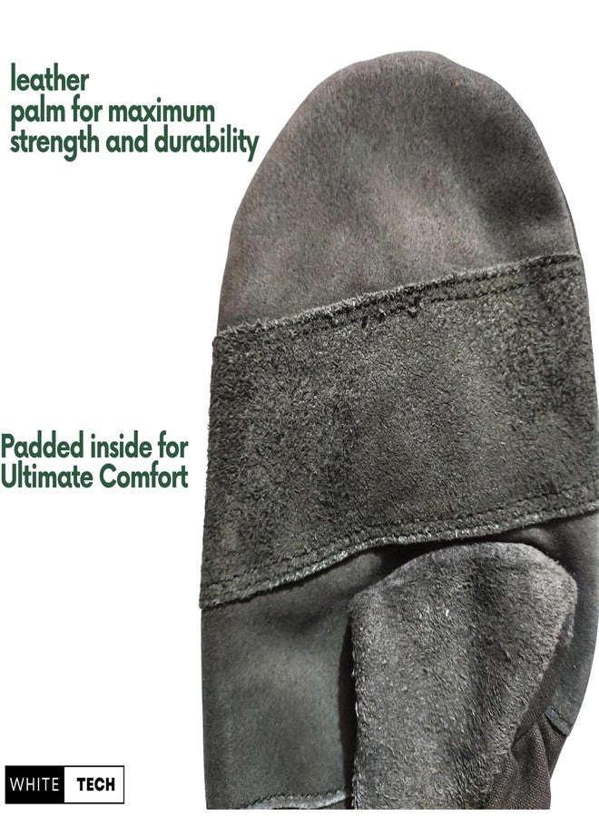 White Tech Premium Rappelling Mitten Gloves (1Pack) Army Leather Lightweight, Breathable for Zip Line Rappelling Rescue Rock/Tree/Wall/Mountain Climbing,Adventure,Outdoor Sports (Black) - Image 3