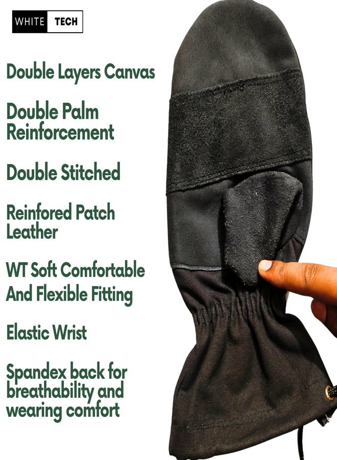 White Tech Premium Rappelling Mitten Gloves (1Pack) Army Leather Lightweight, Breathable for Zip Line Rappelling Rescue Rock/Tree/Wall/Mountain Climbing,Adventure,Outdoor Sports (Black) - Image 2