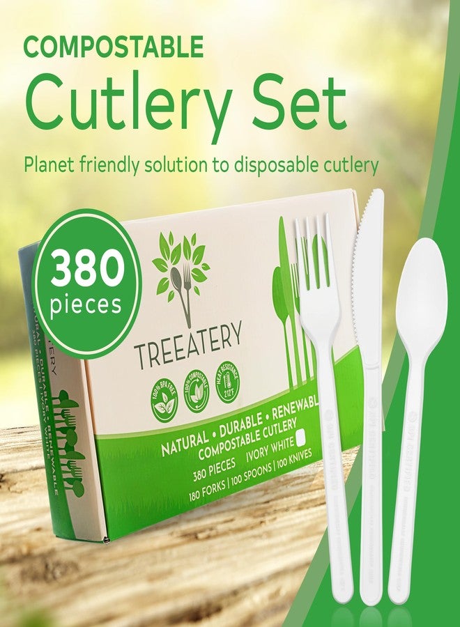 Treeatery - Compostable Cutlery Set, Plant-Based Compostable Utensils Disposable, Dishwasher-Safe Compostable Silverware, 380-Piece Disposable Cutlery, Plant a Tree with Every Box, Ivory White - Image 2