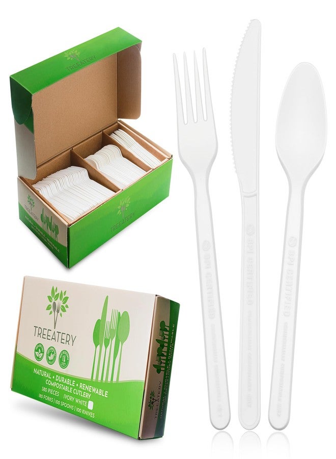 Treeatery - Compostable Cutlery Set, Plant-Based Compostable Utensils Disposable, Dishwasher-Safe Compostable Silverware, 380-Piece Disposable Cutlery, Plant a Tree with Every Box, Ivory White - Image 1