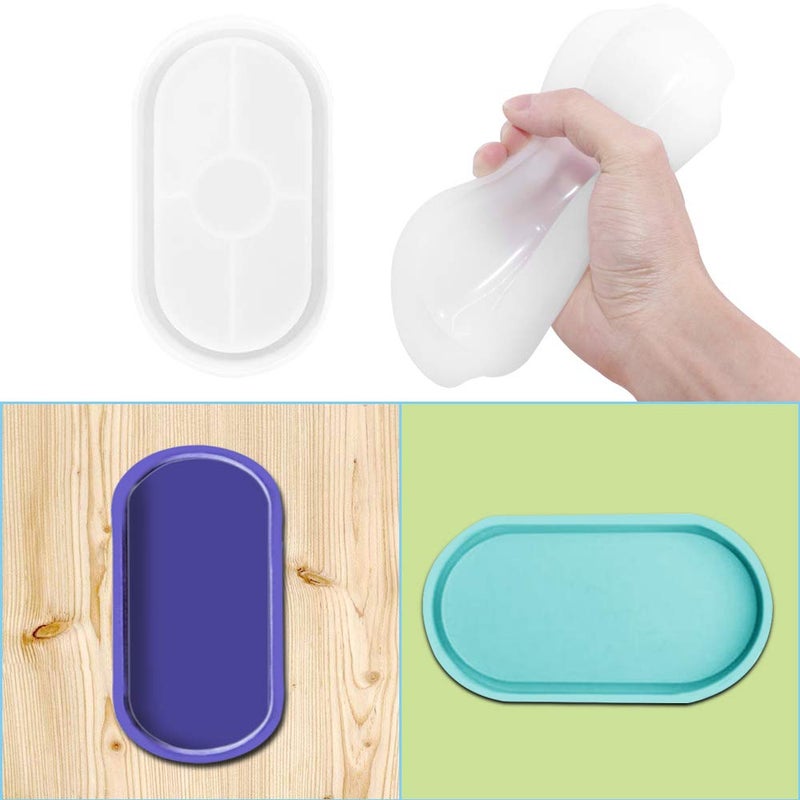 AFUNTA DIY Oval Silicone Coaster Mold,2 Pcs Soft Flexible Oval Crystal Silicone Molds for Casting with Resin, Concrete, Cement and Polymer Clay - Transparent White - Image 4