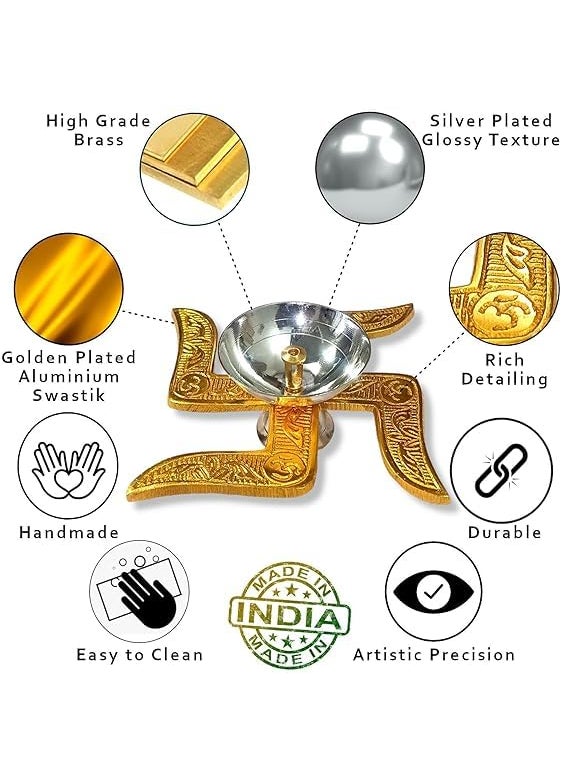 AC ANAND CRAFTS AC ANAND CRAFTS Swastik Akhand Diya for Puja with Gift Box Gold White Akhand Diyas Pooja Room Decoration Return Gift House Warming Gift  - Image 3