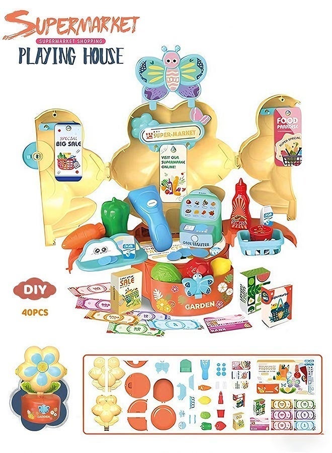Pretend Toys Pet Set, Pet Grooming Playset  with Portable Animal Feeding & Care Kit, House Play Set  Flower Shaped Game House, Learning Toys Pretend Toys Pet Set with realistic Puppies, Pretend Game Toys, Multifunctional Children's Toy Tables,Preschool Educational Fine Motor Skills for 3 4 5 6 Years Old Boys Girls - Image 1