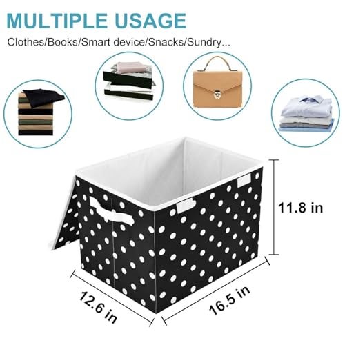 CaTaKu Polka Dot Storage Bins with Lids,White and Black Fabric Large Storage Container Cube Basket with Handle Decorative Storage Boxes for Organizing Clothes Shelves - Image 2