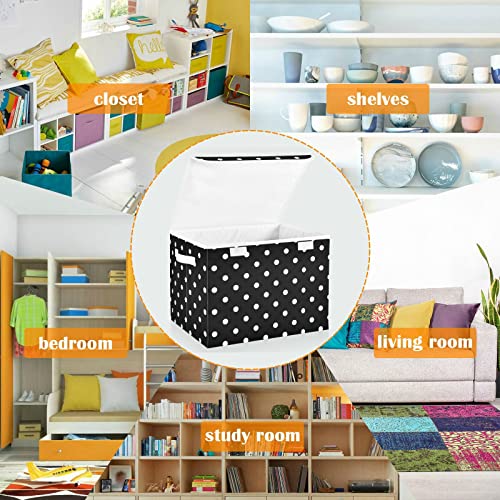 CaTaKu Polka Dot Storage Bins with Lids,White and Black Fabric Large Storage Container Cube Basket with Handle Decorative Storage Boxes for Organizing Clothes Shelves - Image 5