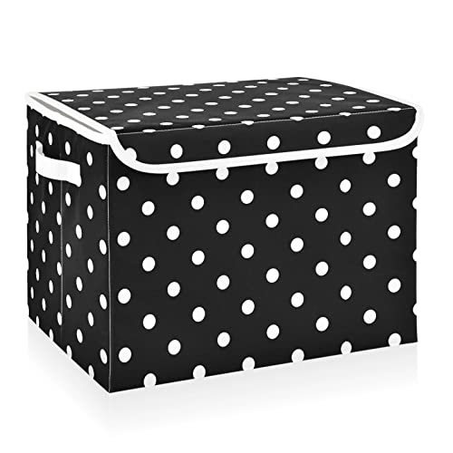CaTaKu Polka Dot Storage Bins with Lids,White and Black Fabric Large Storage Container Cube Basket with Handle Decorative Storage Boxes for Organizing Clothes Shelves - Image 1