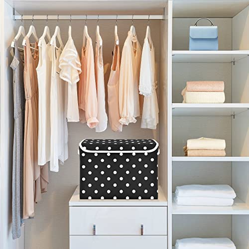 CaTaKu Polka Dot Storage Bins with Lids,White and Black Fabric Large Storage Container Cube Basket with Handle Decorative Storage Boxes for Organizing Clothes Shelves - Image 4