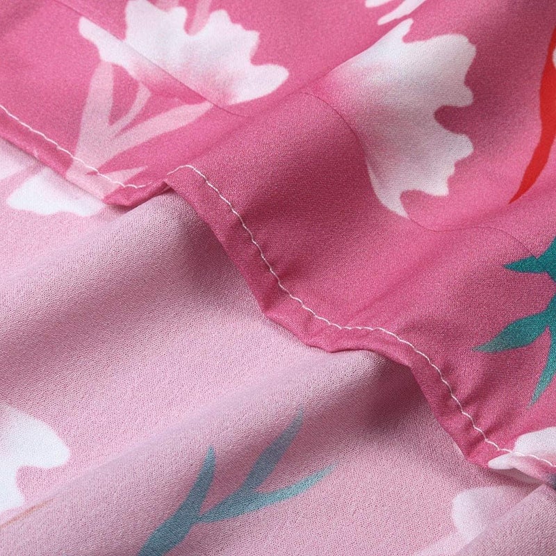 woobles Lotus.Flower Women's Loose Plus Size Print Long Sleeve V-Neck Button Pullover Tops Shirt - Image 3