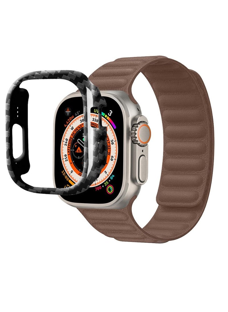 CATANES 2 Packs For Apple Watch Band 49mm Leather Link Strap Magnetic Loop Bracelet and Carbon Fiber Case Holder Brown  - Image 3