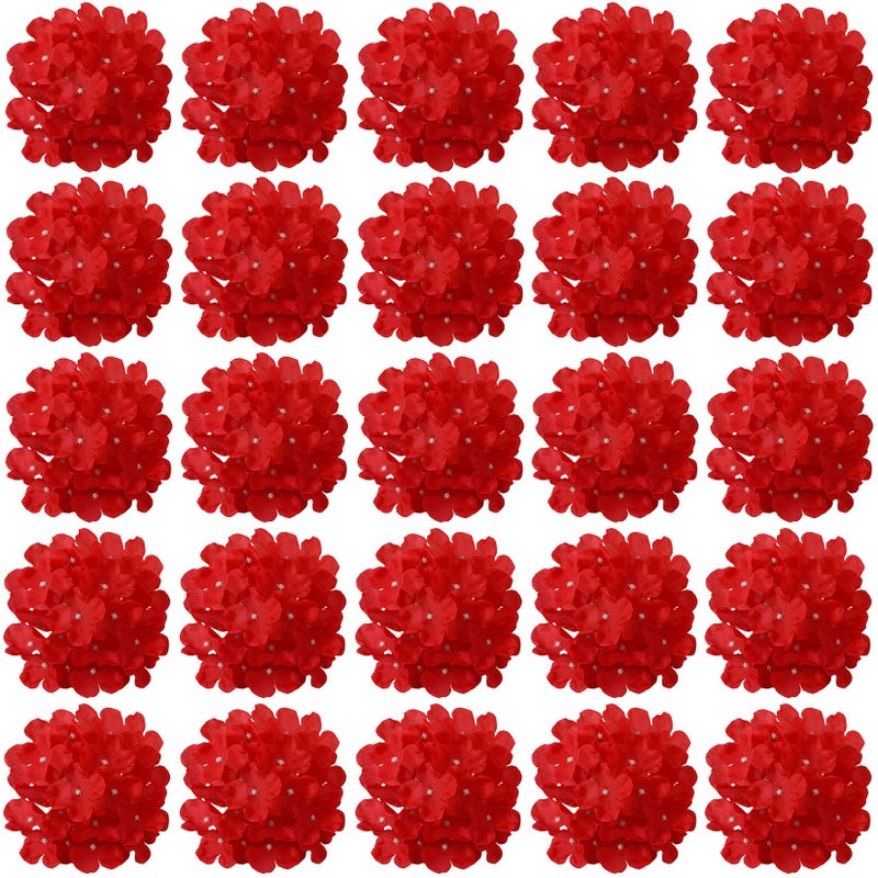 FagusHome 30 Pcs Silk Hydrangea Heads Artificial Flowers Heads and Stems Fake Hydrangea Flowers for Home Wedding Decor Red