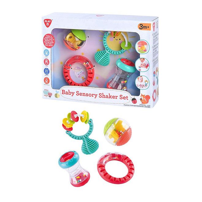 PLAYGO مجموعة هزازات حسية للأطفال من بلاي جو - مجموعة ألعاب حيوانات مكونة من 4 قطع، مهارات حركية وتنسيق، 3 أشهر وما فوق - Image 2