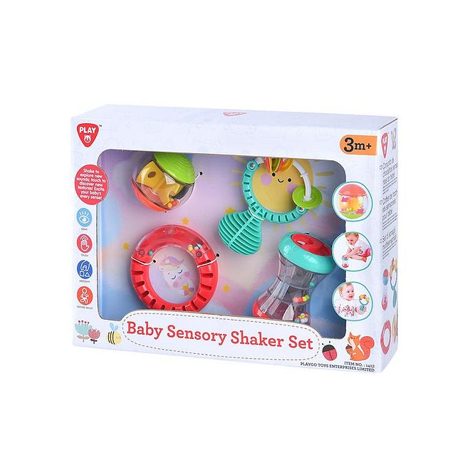 PLAYGO مجموعة هزازات حسية للأطفال من بلاي جو - مجموعة ألعاب حيوانات مكونة من 4 قطع، مهارات حركية وتنسيق، 3 أشهر وما فوق - Image 3