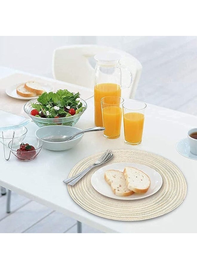 مجموعة بلاسيمات مجدولة مستديرة مقاس 6،30 سم بلاسيمات مجدولة قطنية، بلا دهون، صلبة ومتينة، مقاومة للحرارة، لحفلات العشاء، BBQs للاستخدام في الأماكن المغلقة والمنامة، باللون البيج والأخضر - Image 5