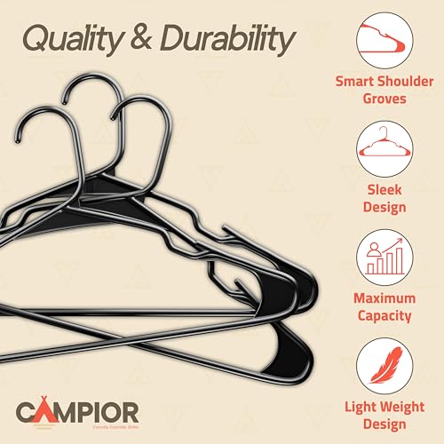 Campior Black Plastic Hangers 5 Pack– Heavy-Duty Plastic Hangers Slim and Space-Saving, Durable and Lightweight PP with Non-Slip Shoulder Notches for Slip Dresses, Suits, Jackets & Camisoles - Image 4
