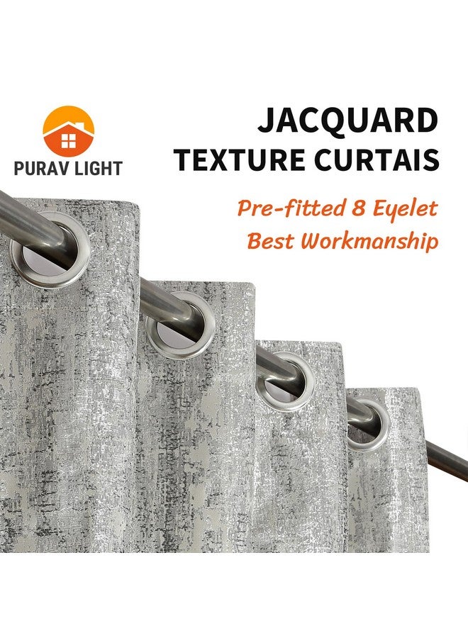 بوراف لايت ستائر من قماش الجوت بتصميم خفيف من Purav بتصميم جاكار مزخرف للباب بطول 8 أقدام لغرفة المعيشة وغرفة النوم، باللون الرمادي - مجموعة من قطعتين - Image 2