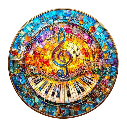 Artipuz Wooden Puzzles for Adults Stained Glass Music Wooden Magic Puzzle Unique Shape Wood Jigsaw Puzzle for Adults Wood Puzzles Adult Gifts for Family Wall Art Home Decor 100pcs 85 85in S - Image 1