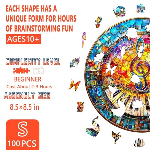 Artipuz Wooden Puzzles for Adults Stained Glass Music Wooden Magic Puzzle Unique Shape Wood Jigsaw Puzzle for Adults Wood Puzzles Adult Gifts for Family Wall Art Home Decor 100pcs 85 85in S - Image 5