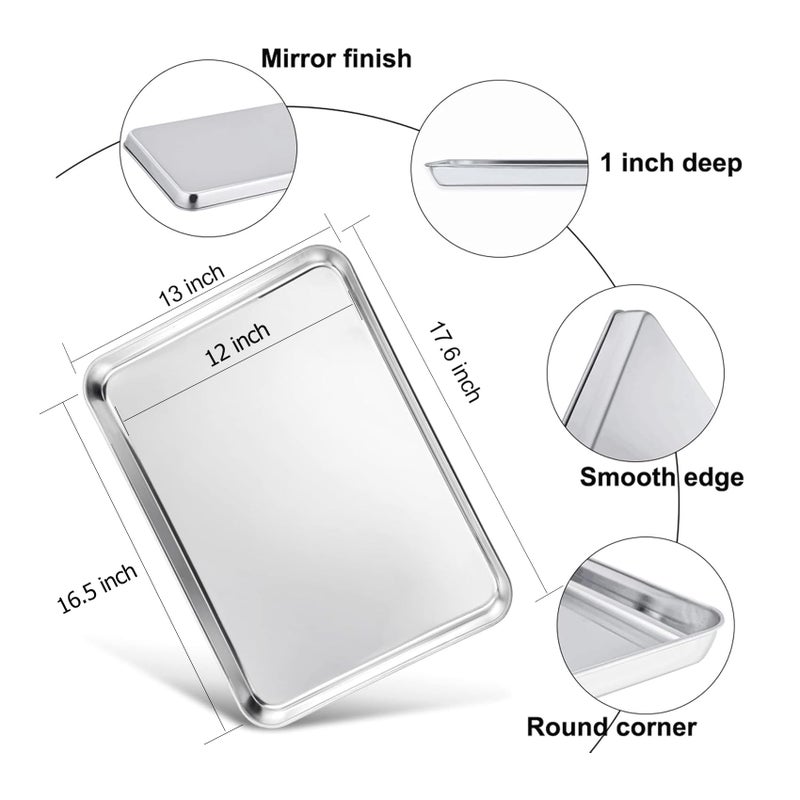 TeamFar Baking Sheet, 17.6â€™â€™ x 13â€™â€™ x 1â€™â€™ Stainless Steel Large Cookie Sheet Baking Tray Pan for Oven, Non-Toxic & Healthy, Rust Free & Heavy Duty, Mirror Finish & Dishwasher Safe - Image 2