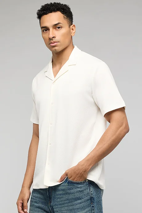 أر أند بي Patterned Shirt with Revere Collar and Short Sleeves