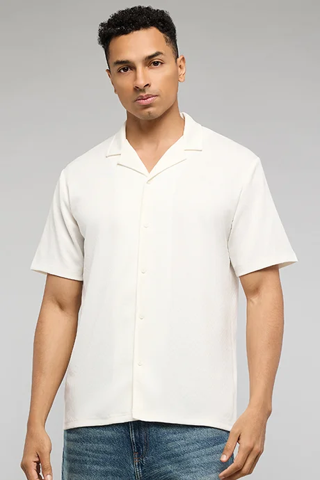 أر أند بي Patterned Shirt with Revere Collar and Short Sleeves