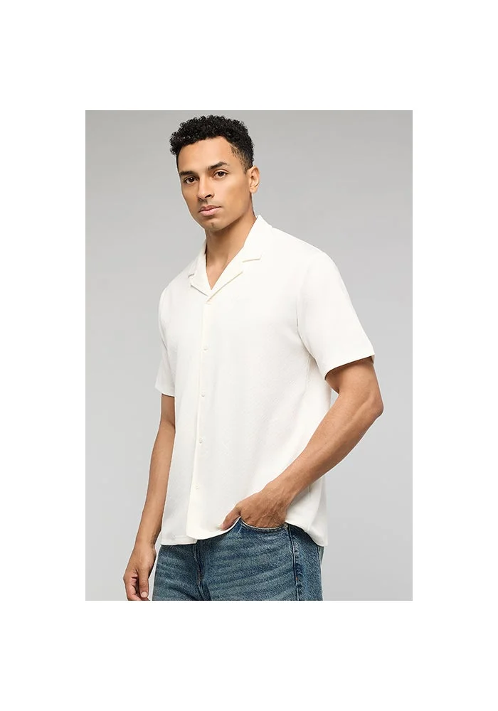 R&b Patterned Shirt with Revere Collar and Short Sleeves