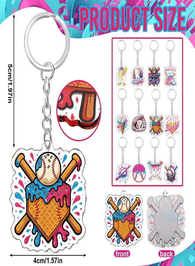 Kenning 36 Sets Ice Cream Drip Baseball Acrylic Keychain Gifts Bulk Baseball Party Event Team Gift Souvenir Party Favors(Ice Cream Drip) - Image 3